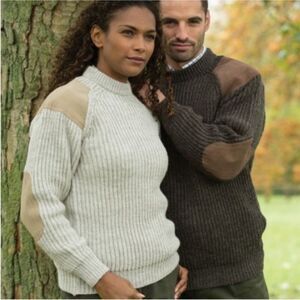 Niffi Chatsworth British Wool Suede Fisherman Shooting Sweater Elbow Patch XL